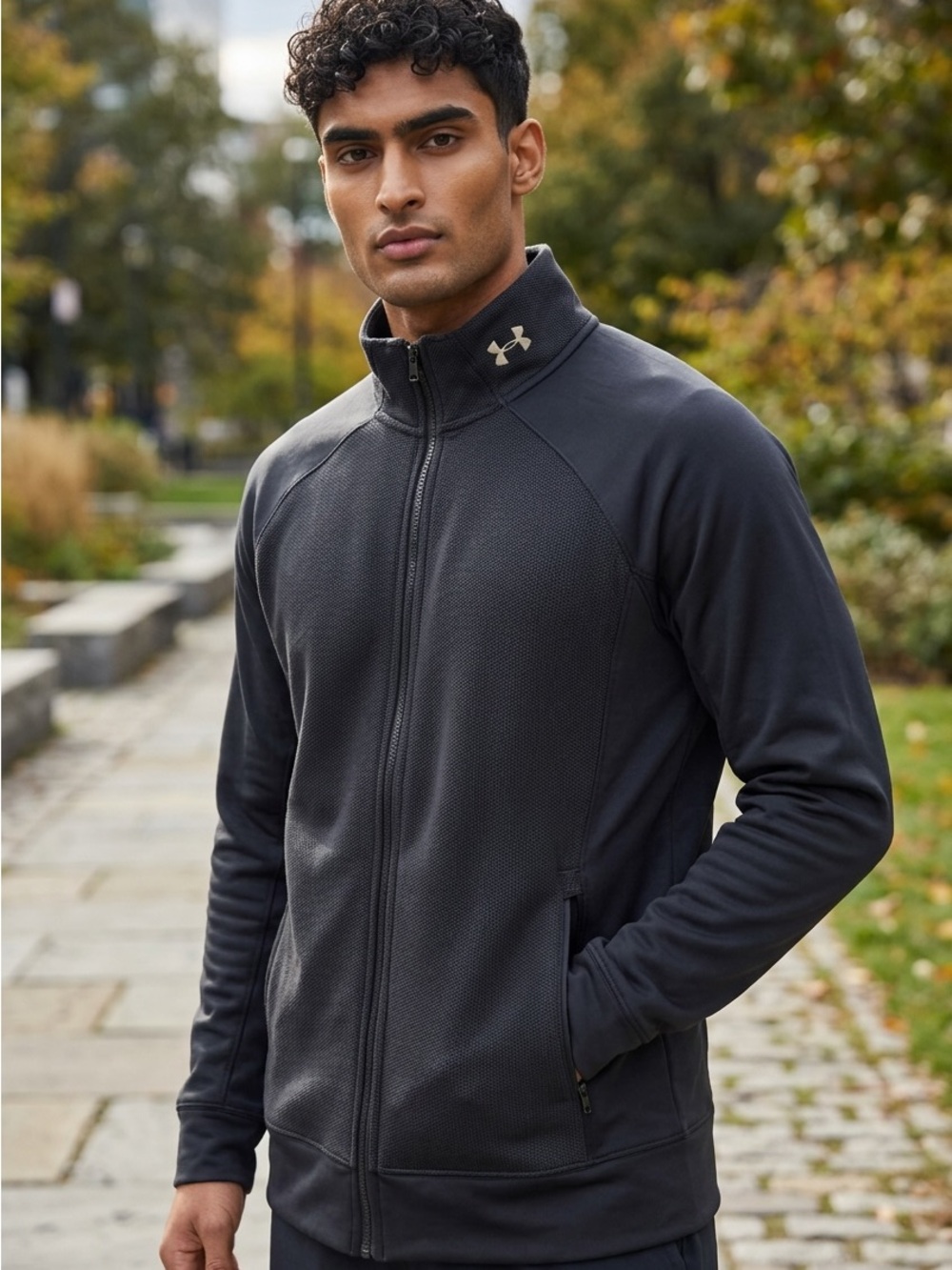 Under Armour Black Men's Full-Zip Performance Jacket with Gold Logo
